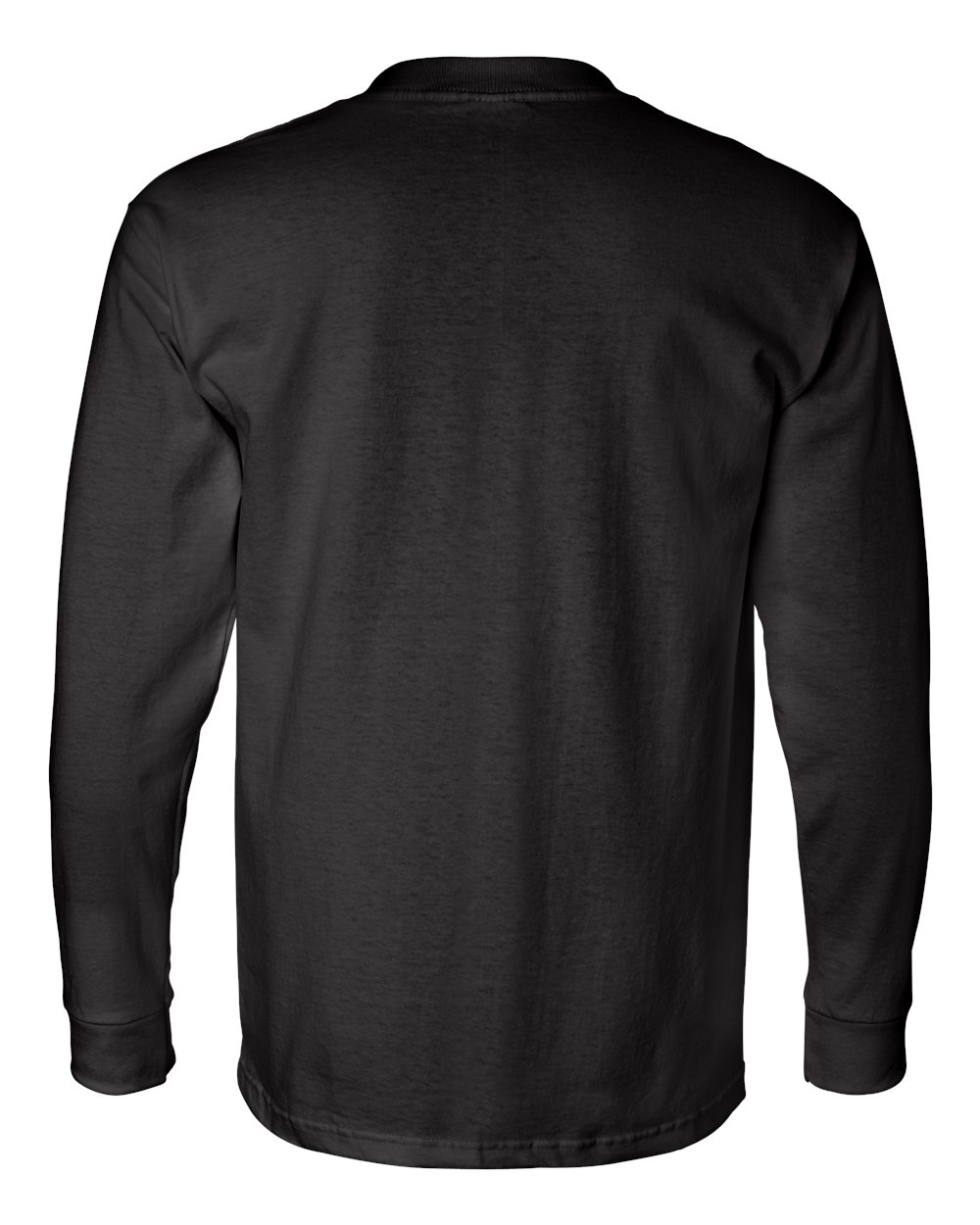 Rear View of Black USA-Made Long Sleeve Pocket T-Shirt - 8100