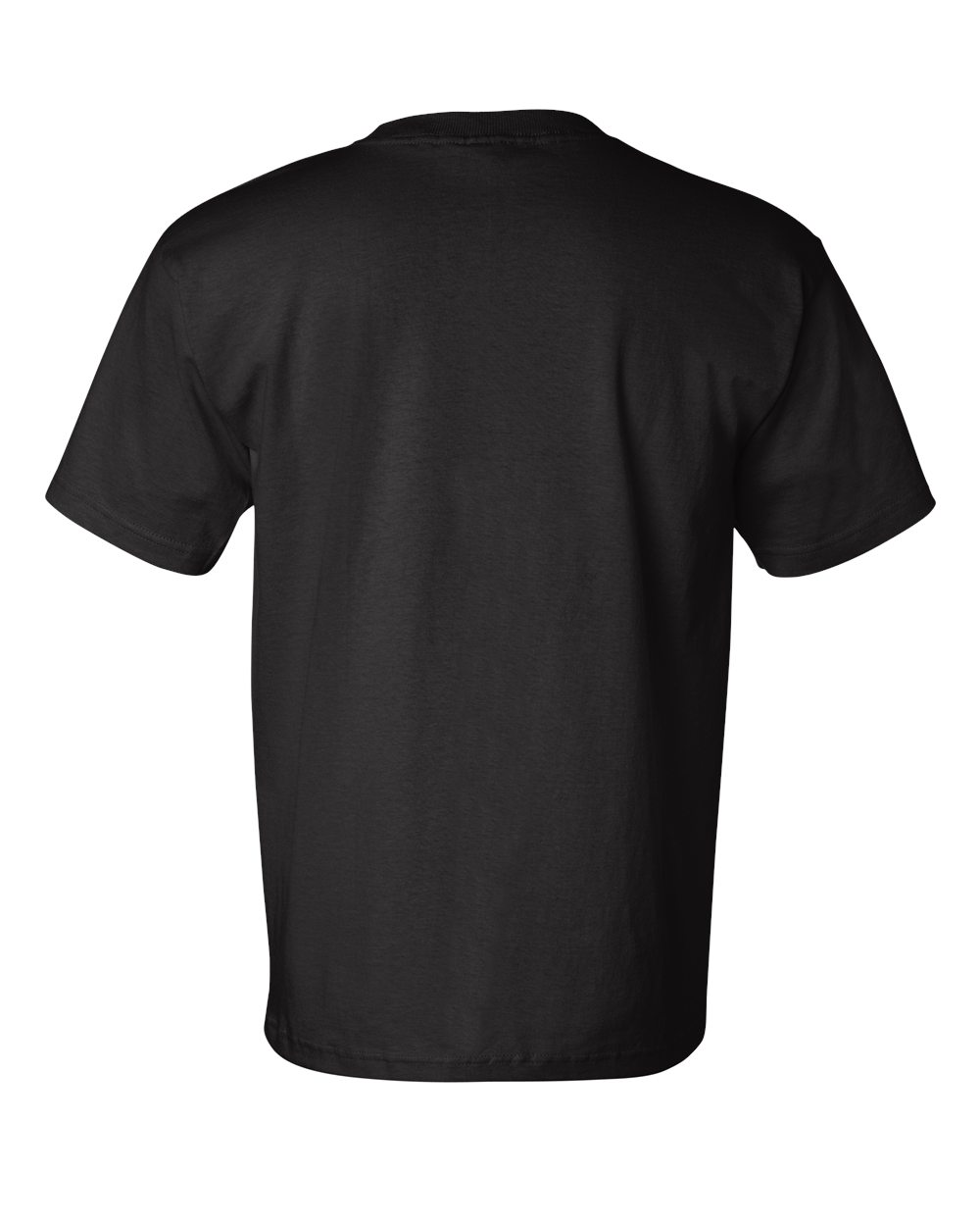 Rear View of Black USA-Made Pocket T-Shirt - 7100