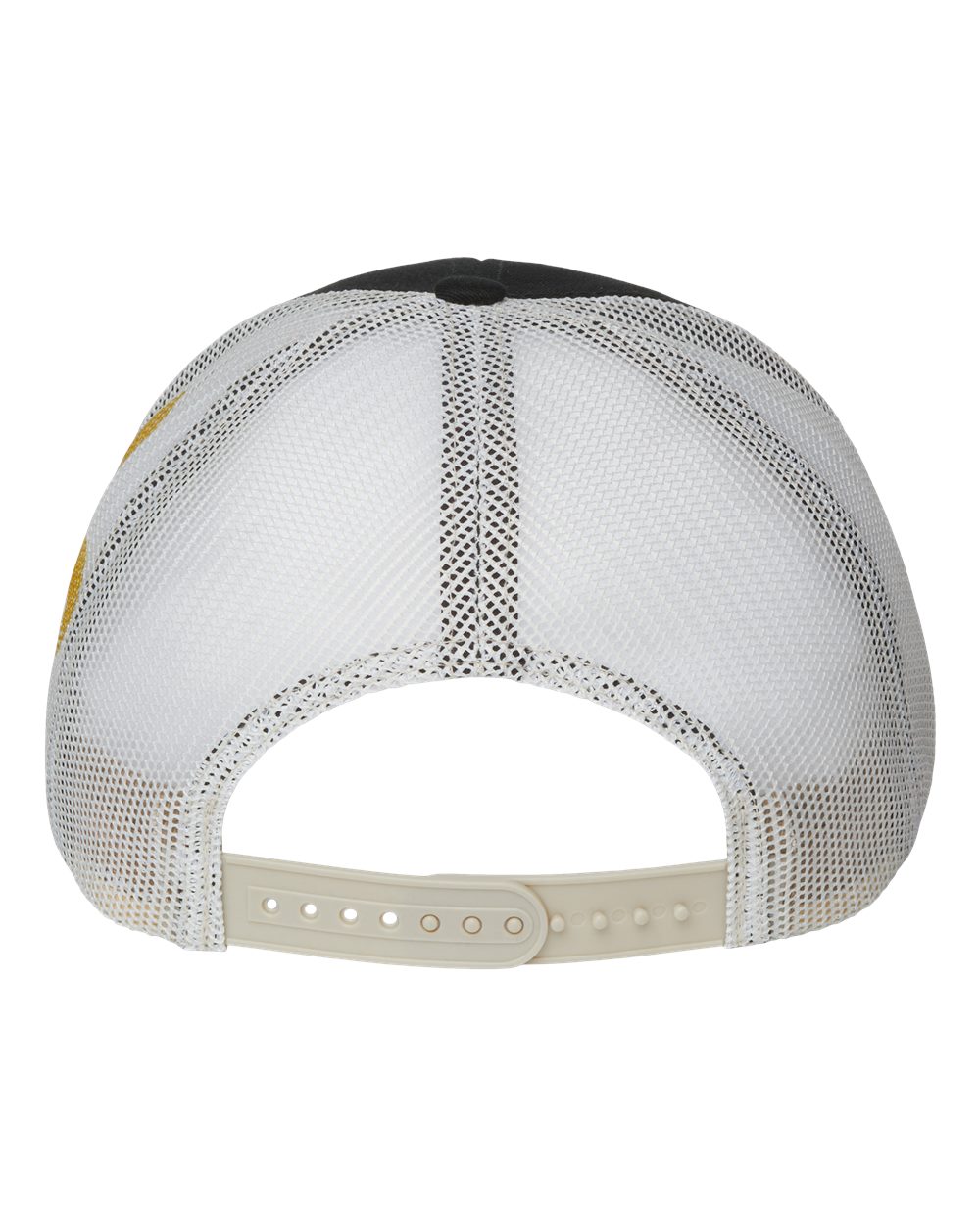 Rear View of Black/ Vegas Gold/ Fleur De Lis Printed Mesh Trucker Cap - S700M