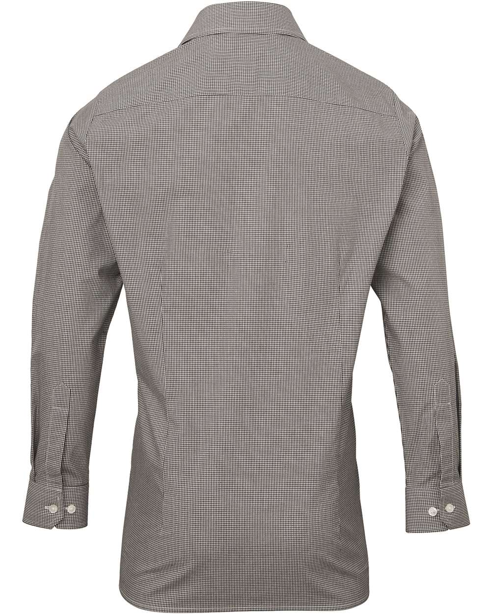 Rear View of Black/ White Men's Microcheck Gingham Cotton Shirt - RP220