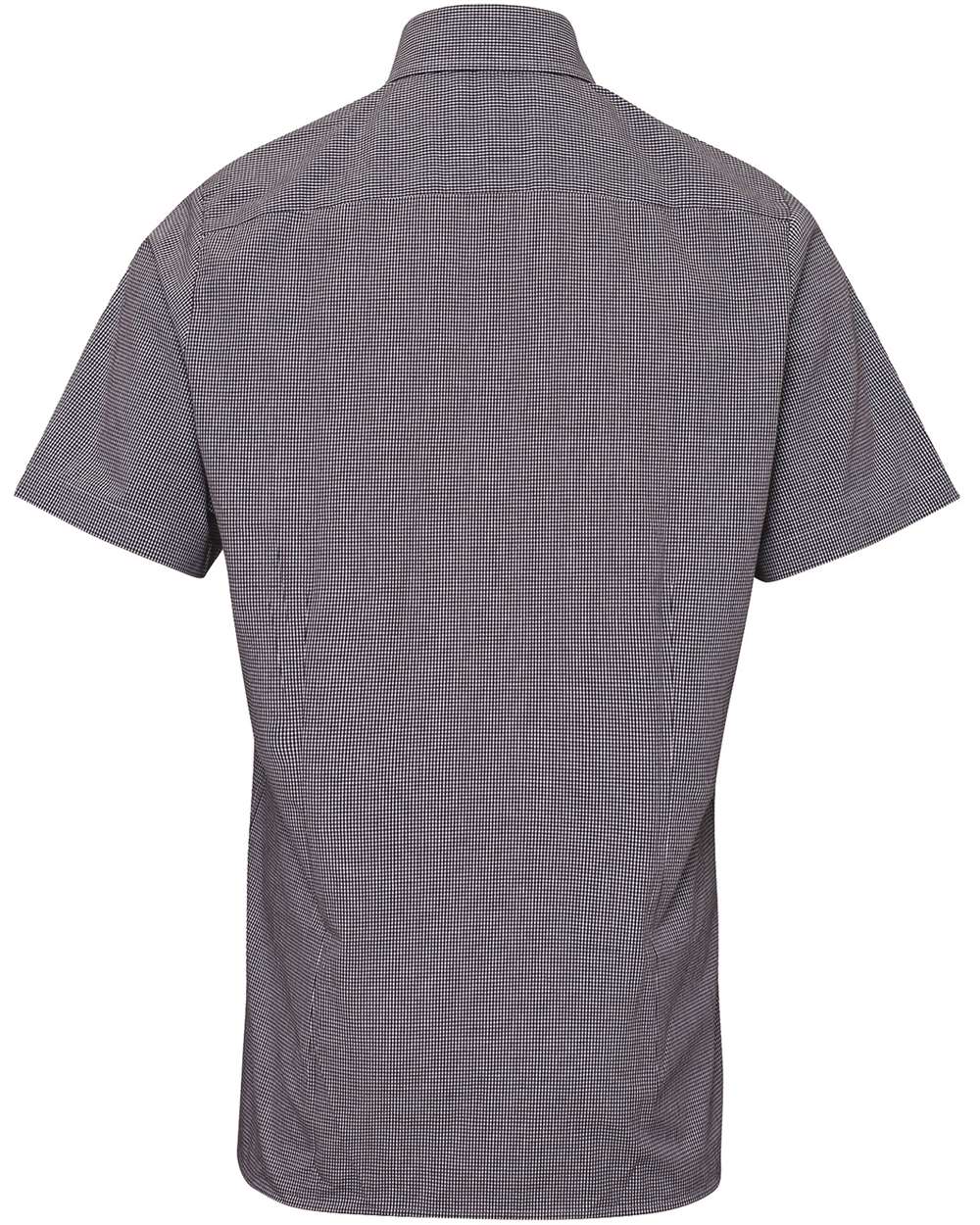 Rear View of Black/ White Men's Microcheck Gingham Cotton Shirt - RP221