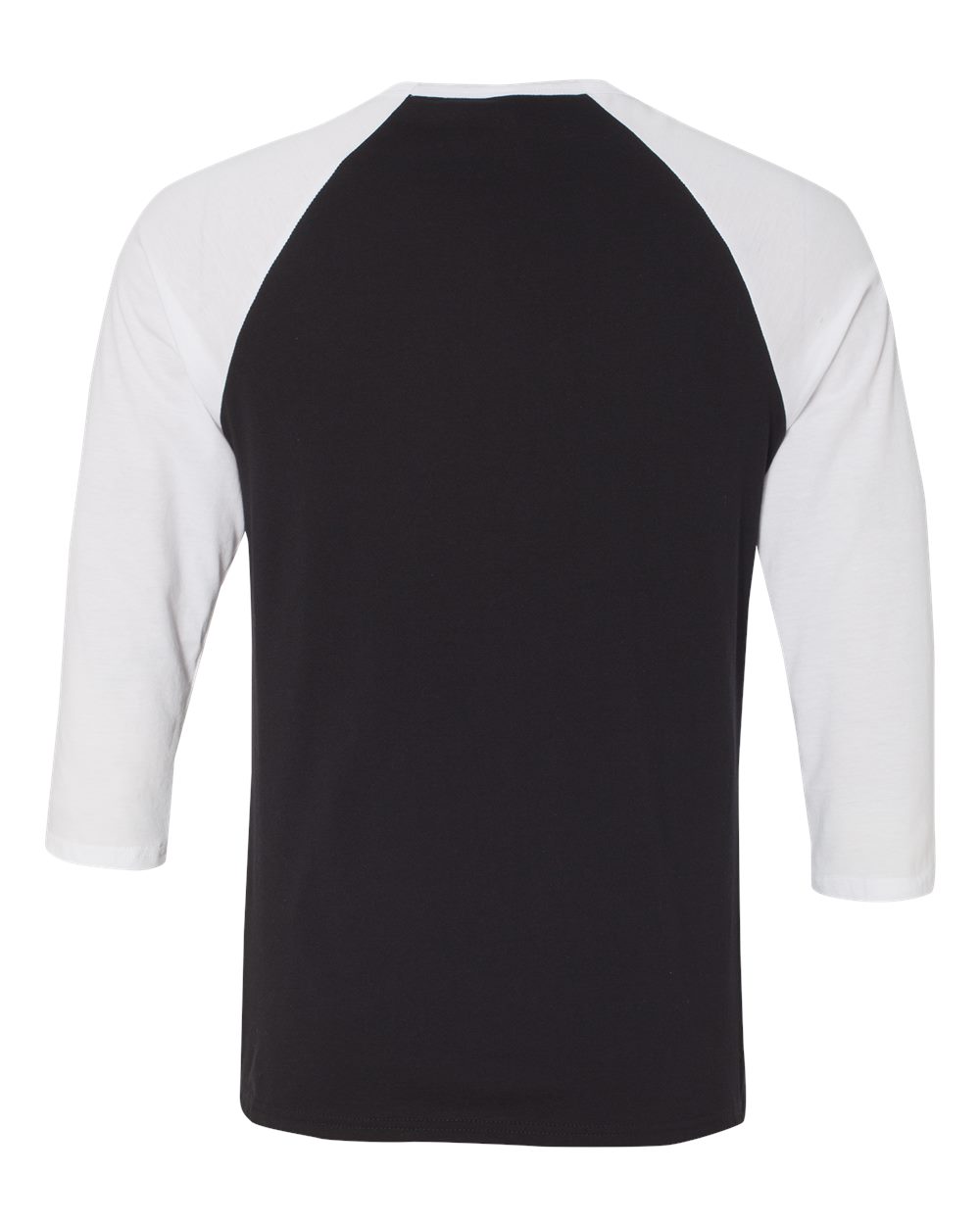 Rear View of Black/ White Three-Quarter Sleeve Baseball Tee - 3200
