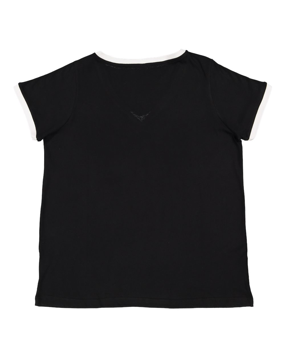 Rear View of Black/ White Women's Curvy Retro Ringer Premium Jersey V-Neck Tee - 3832