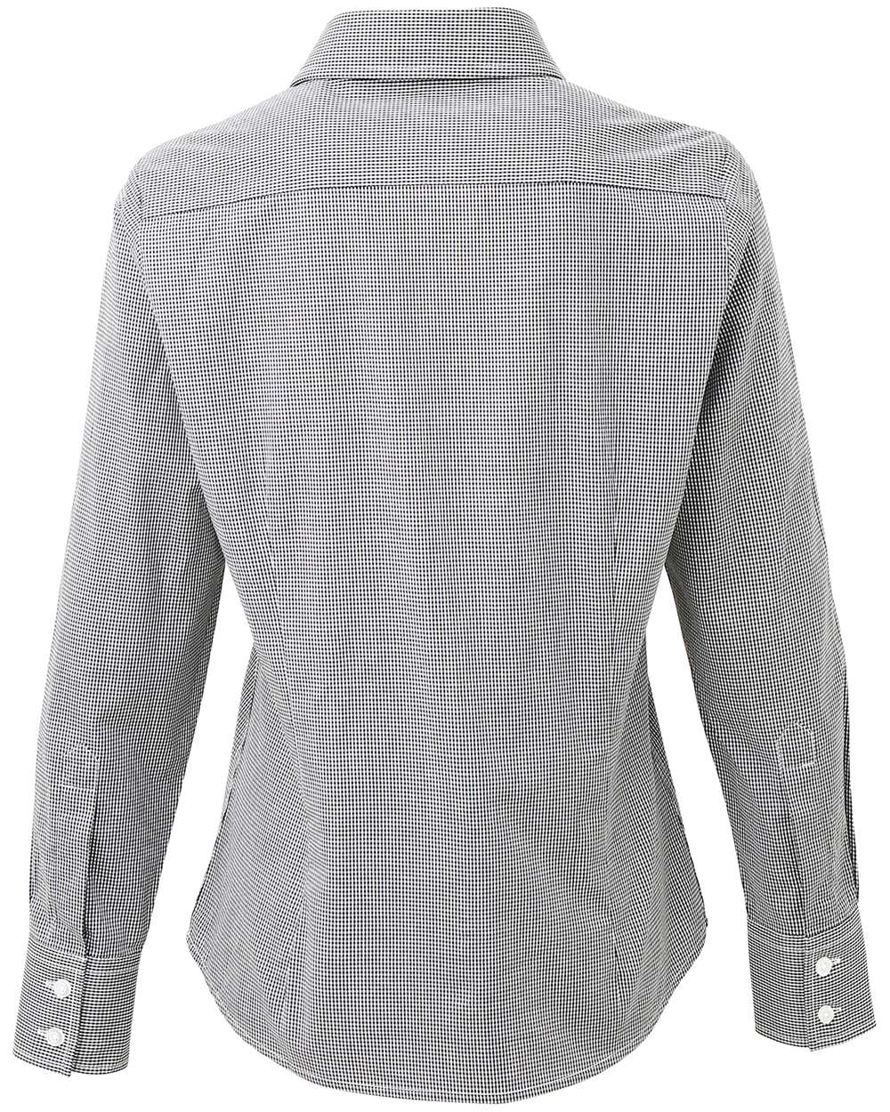 Rear View of Black/ White Women's Microcheck Gingham Cotton Shirt - RP320