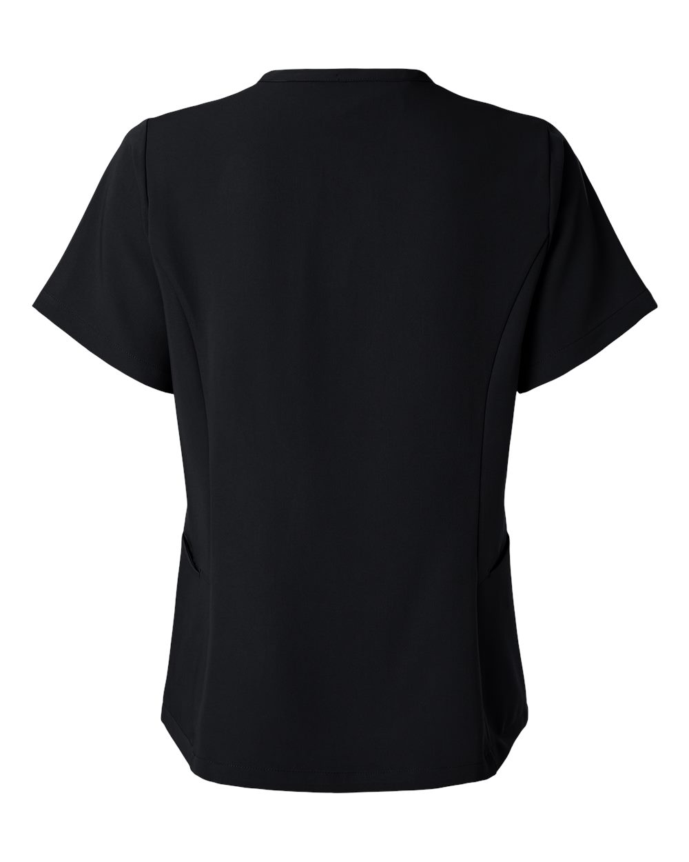 Rear View of Black Women's Calix Fit & Flare Scrub V-Neck Top - W10003