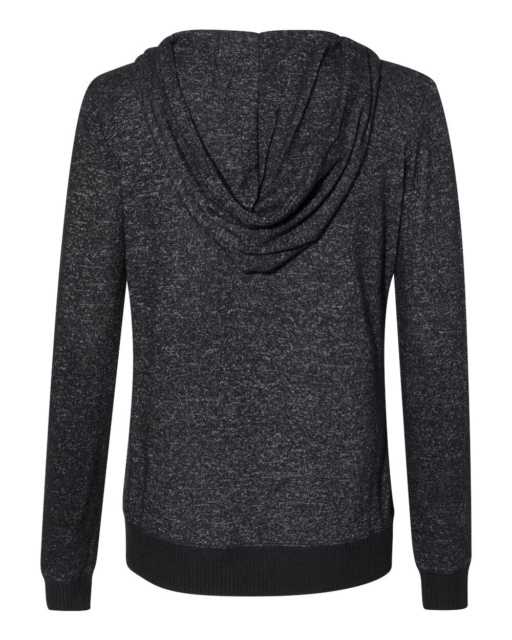 Rear View of Black Women’s Cozy Jersey Hooded Full-Zip - 8656