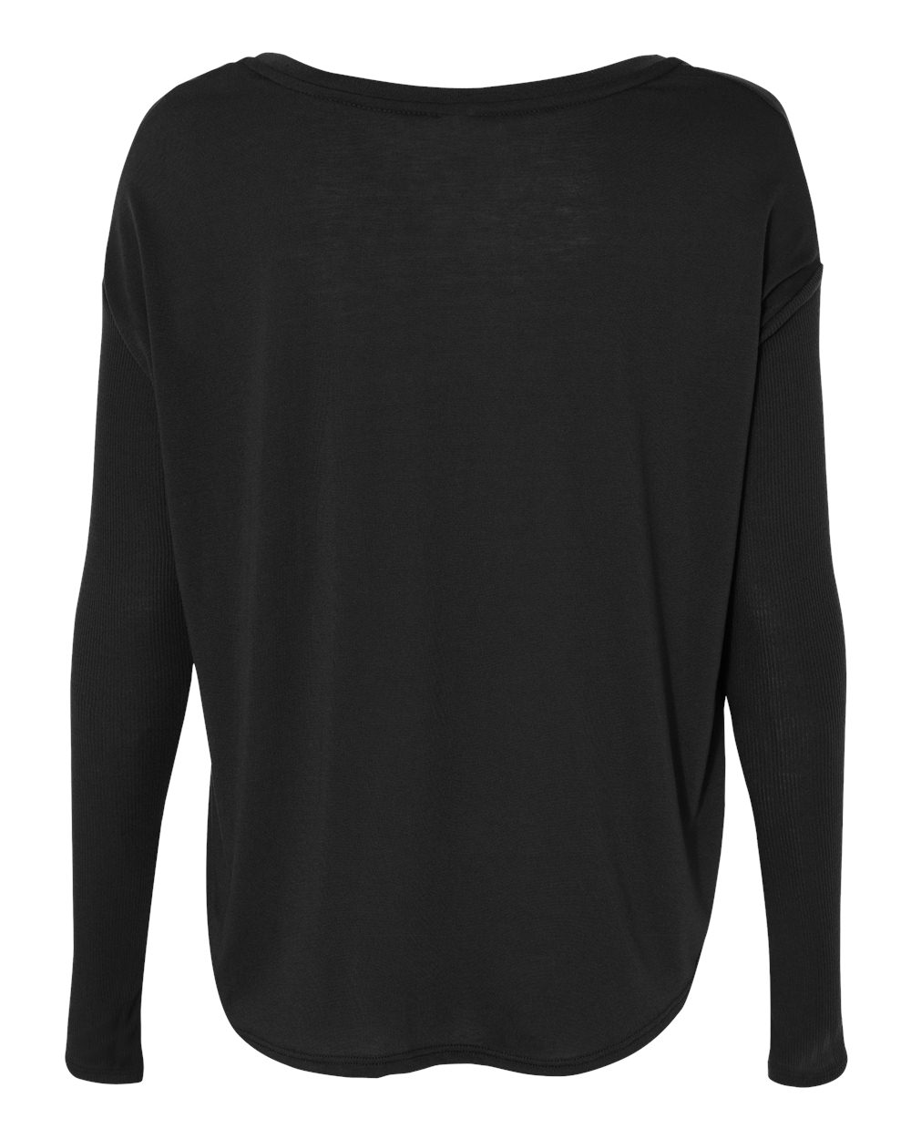 Rear View of Black Women’s Flowy 2x1 Ribbed Long Sleeve Tee - 8852