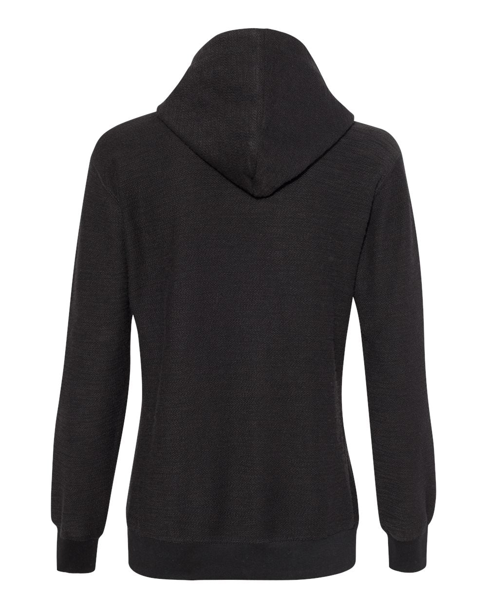 Rear View of Black Women’s French Terry Sport Lace Scuba Hooded Pullover - 8694