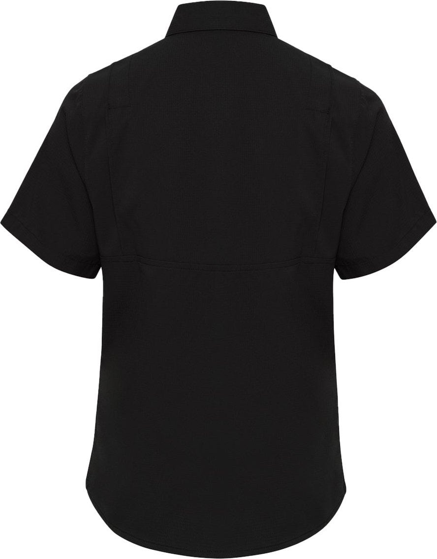 Rear View of Black Women's Hatteras Performance Short Sleeve Fishing Shirt - 704