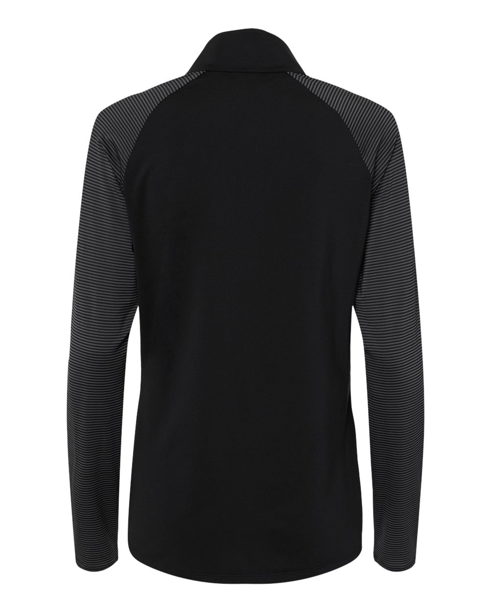 Rear View of Black Women's Stripe Block Quarter-Zip Pullover - A521