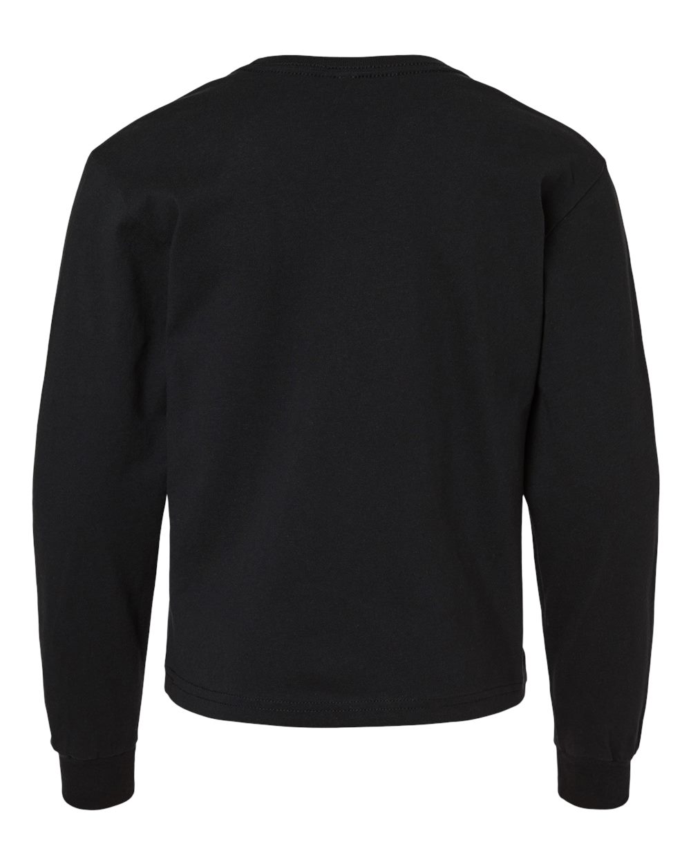 Rear View of Black Youth 6oz. Heavyweight Long Sleeve Tee - 3511Y