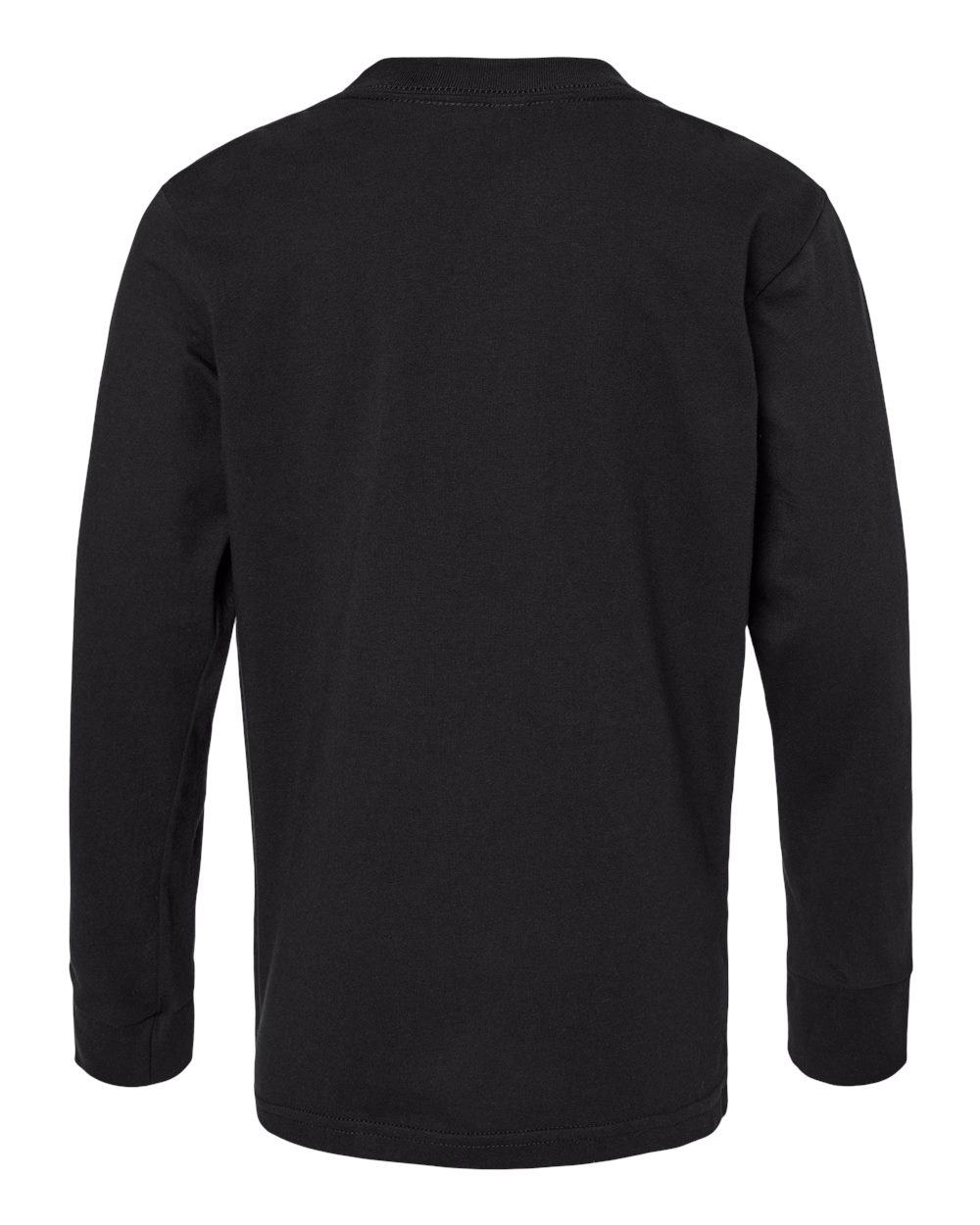 Rear View of Black Youth Cotton Long Sleeve T-Shirt - 3311