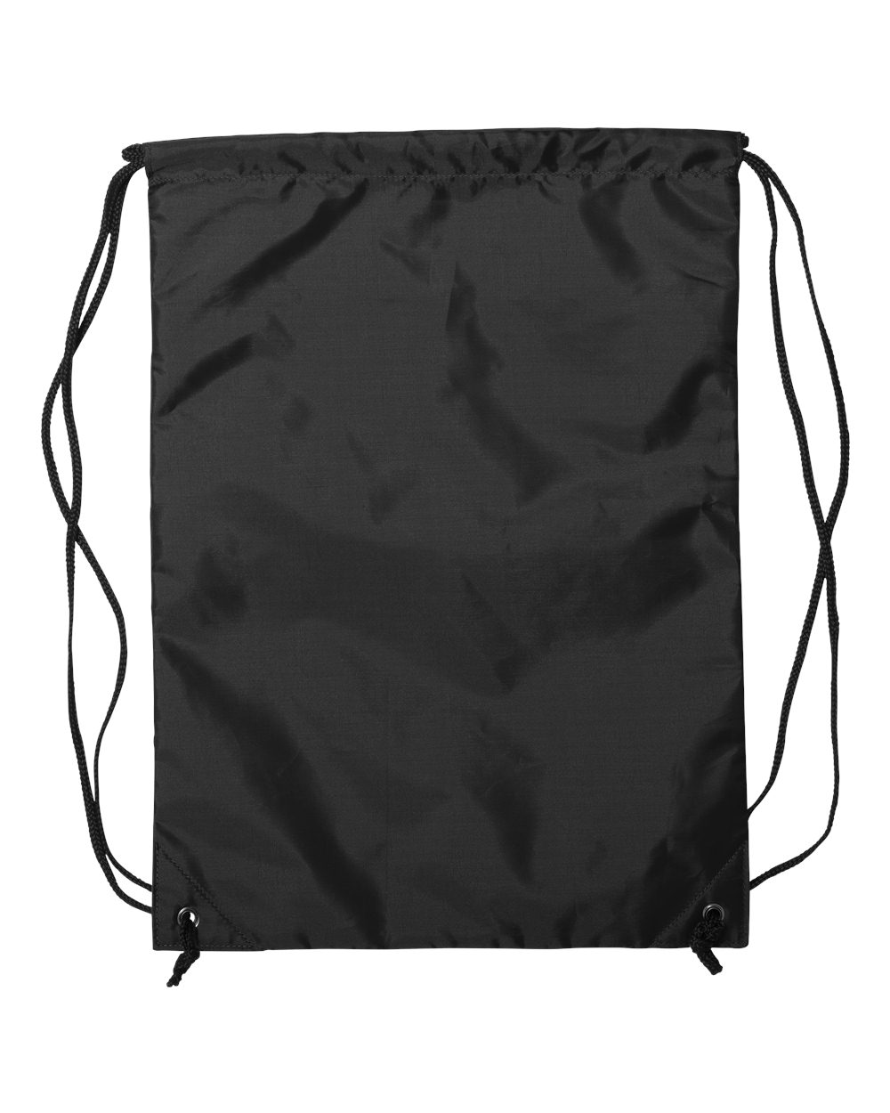 Rear View of Black Zippered Drawstring Backpack - 8888