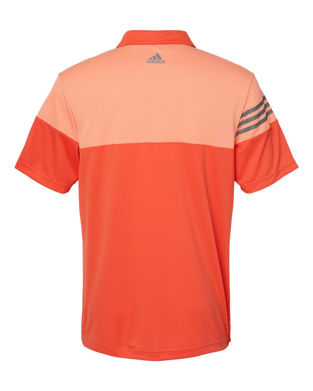 Rear View of Blaze Orange/ Vista Grey Heathered 3-Stripes Colorblocked Polo - A213
