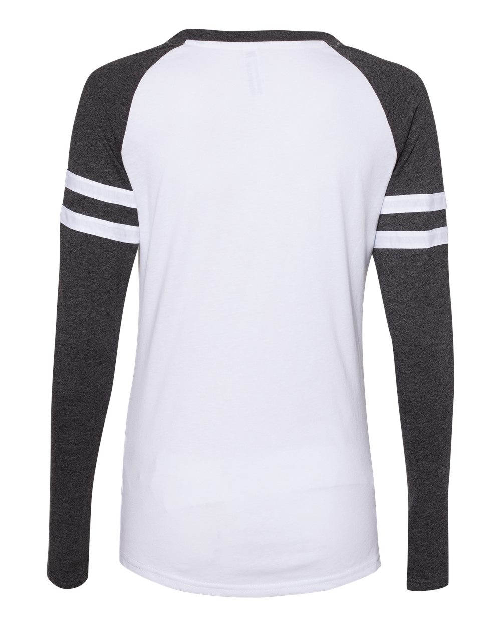 Rear View of Blended White/ Vintage Smoke Women's Fine Jersey Mash Up Long Sleeve T-Shirt - 3534