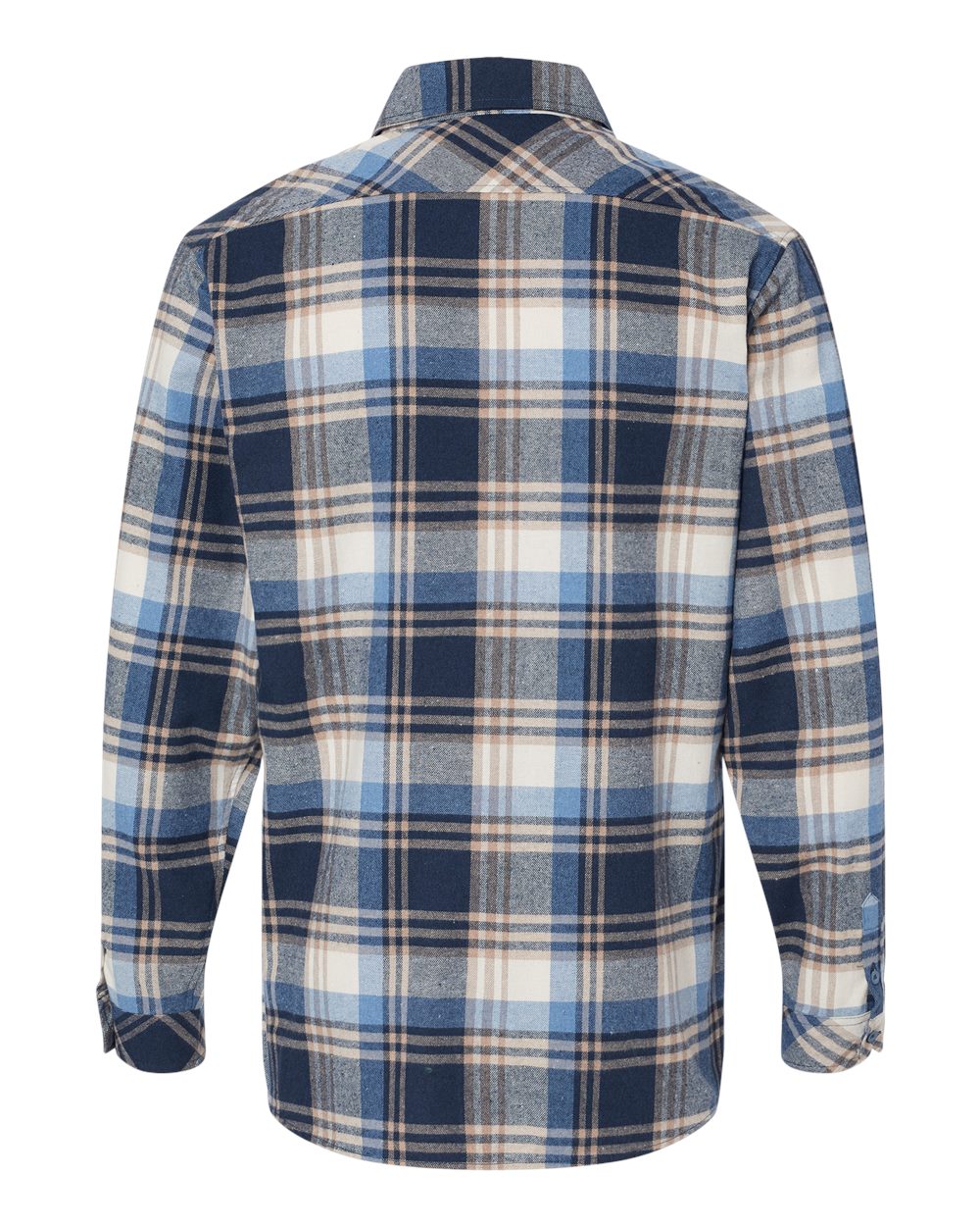 Rear View of Blue/ Ecru Open Pocket Flannel Shirt - 8212