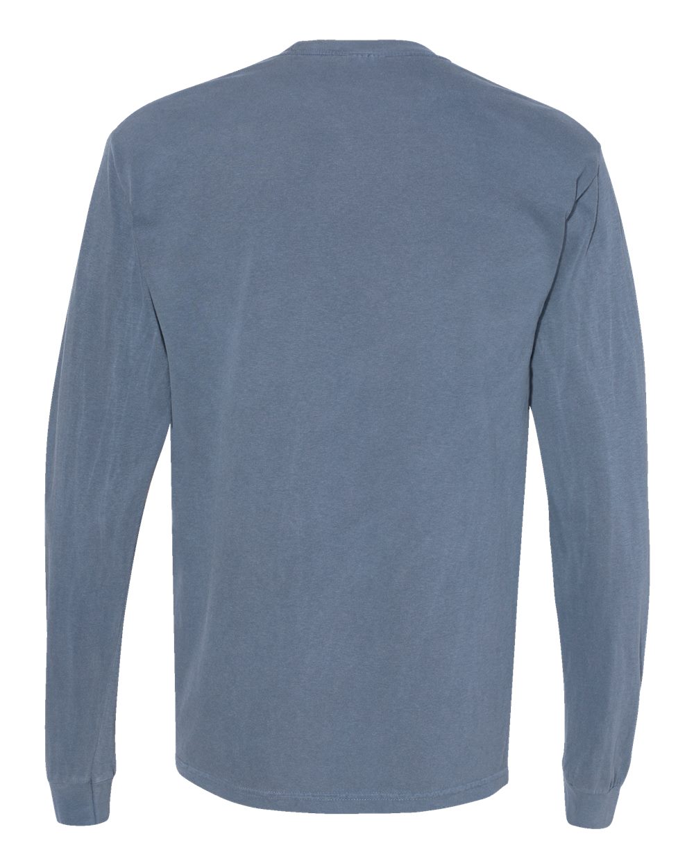 Rear View of Blue Jean Garment-Dyed Heavyweight Long Sleeve Pocket T-Shirt - 4410
