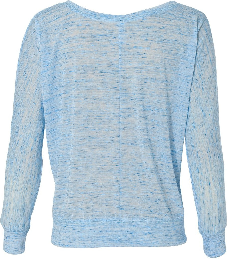 Rear View of Blue Marble Women’s Flowy Off Shoulder Long Sleeve Tee - 8850