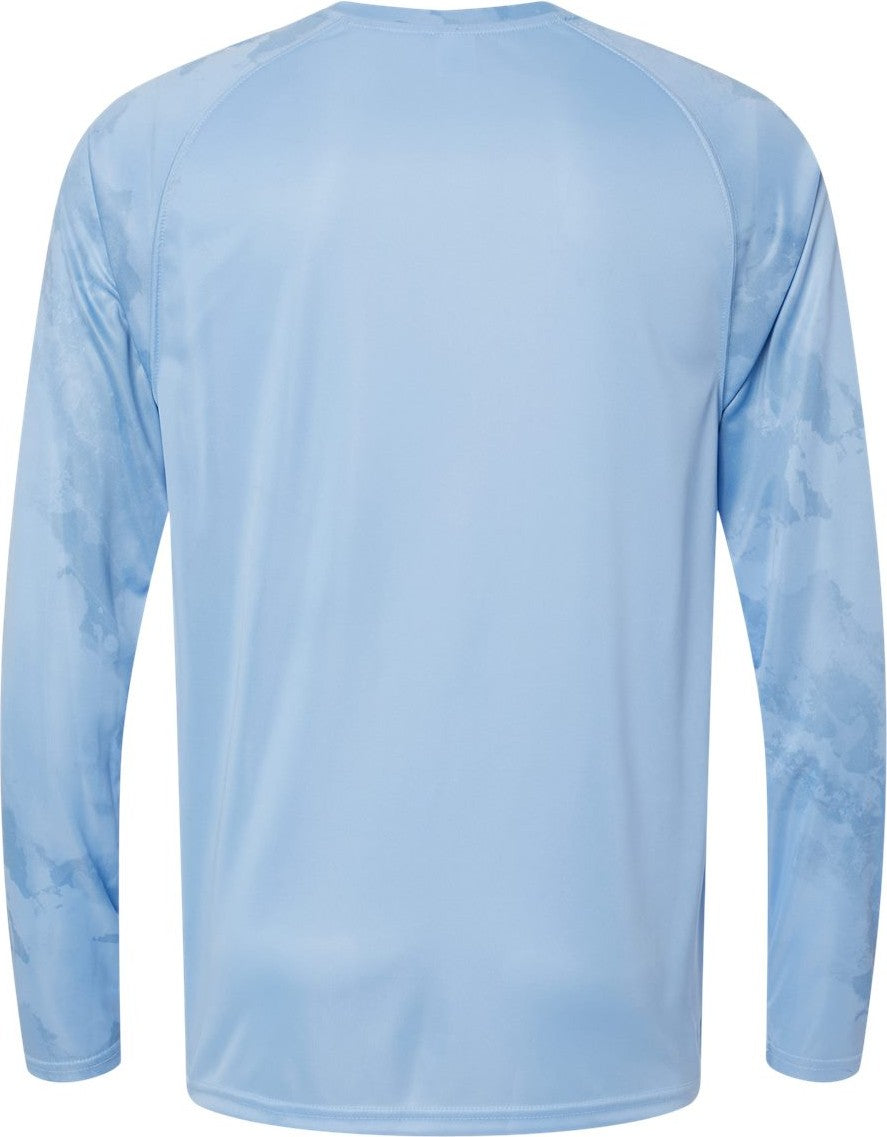 Rear View of Blue Mist Cabo Camo Performance Long Sleeve T-Shirt - 228