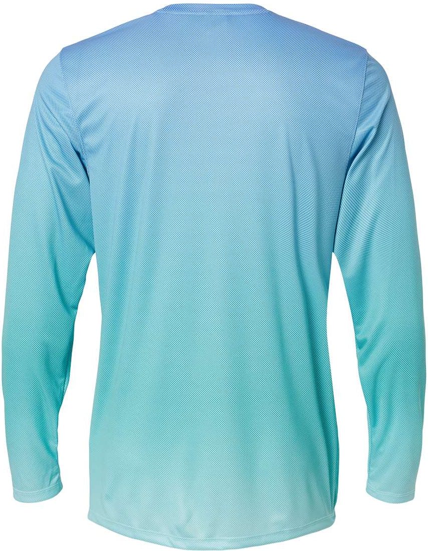 Front View of Blue Mist/ Light Teal Barbados Performance Pin Dot Long Sleeve T-Shirt - 225