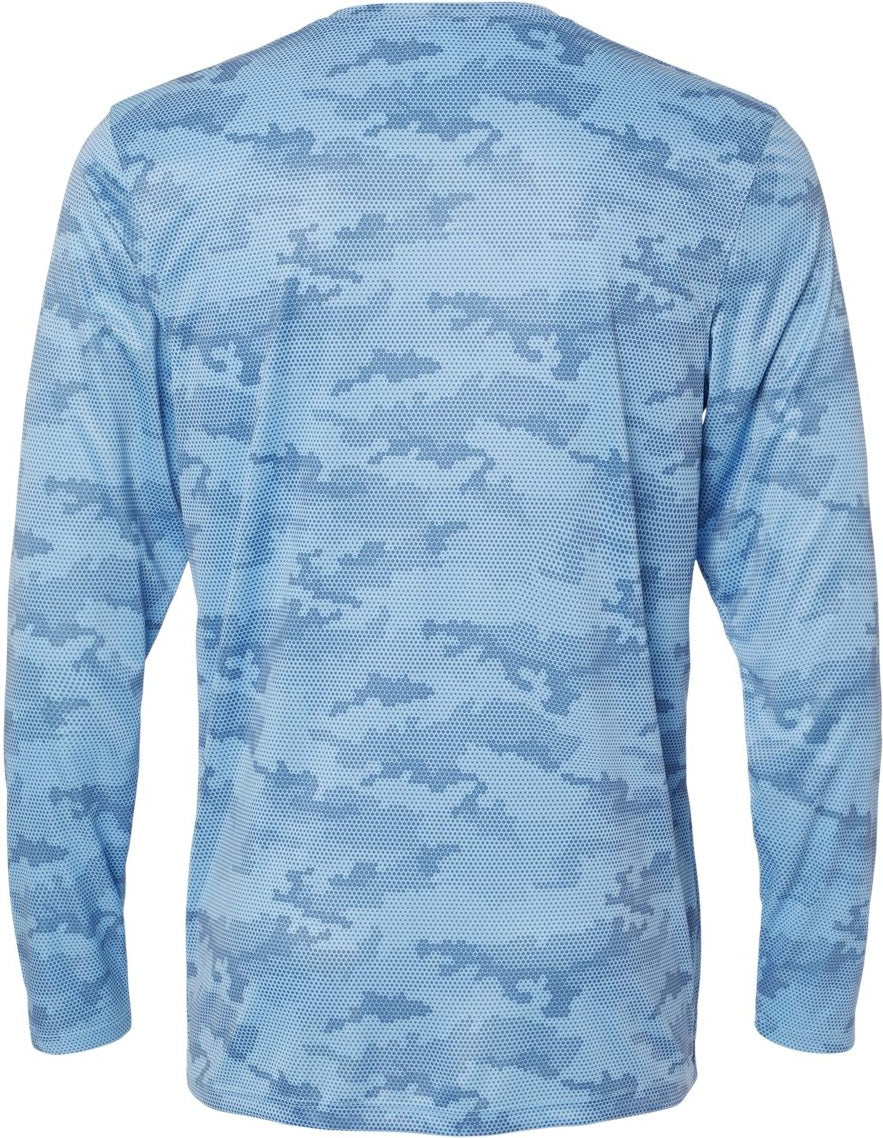 Rear View of Blue Mist Pompano Performance Camo Long Sleeve T-Shirt - 217