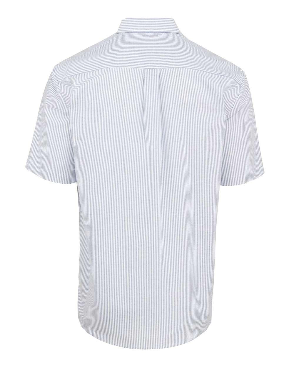 Rear View of Blue/ White Stripe Short Sleeve Oxford Shirt - SSS46