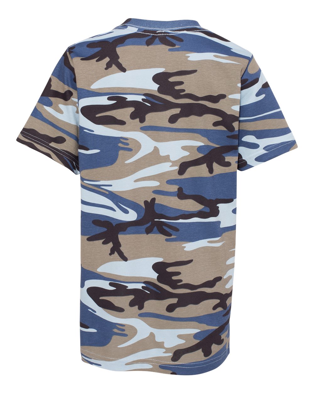 Rear View of Blue Woodland Youth Camouflage T-Shirt - 2207