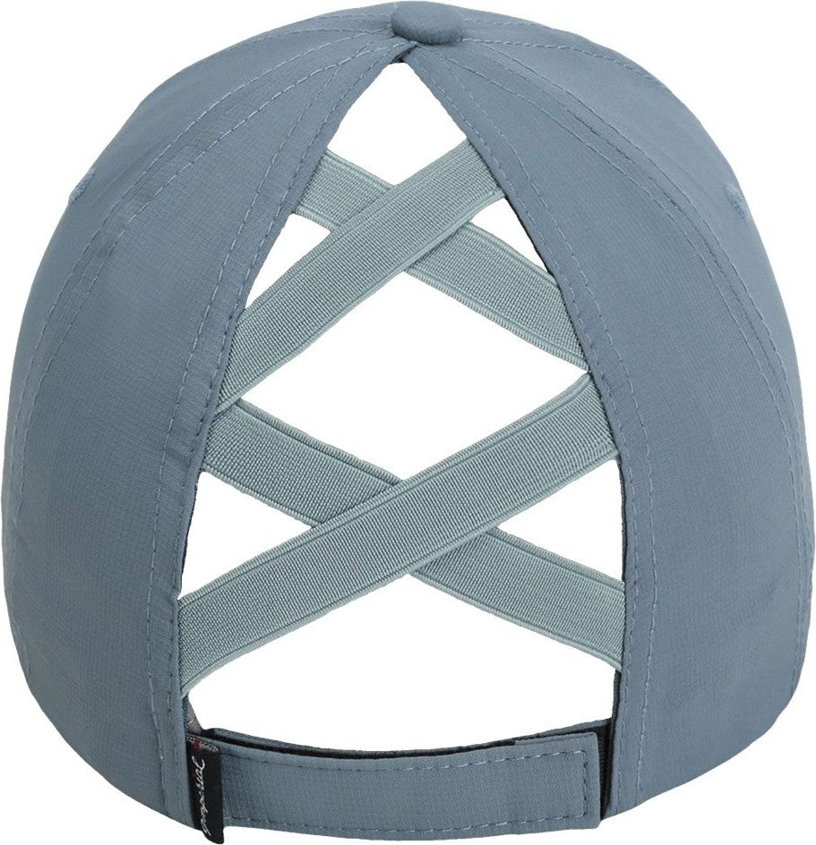 Rear View of Breaker Blue The Hinsen Women's Performance Ponytail Cap - L338