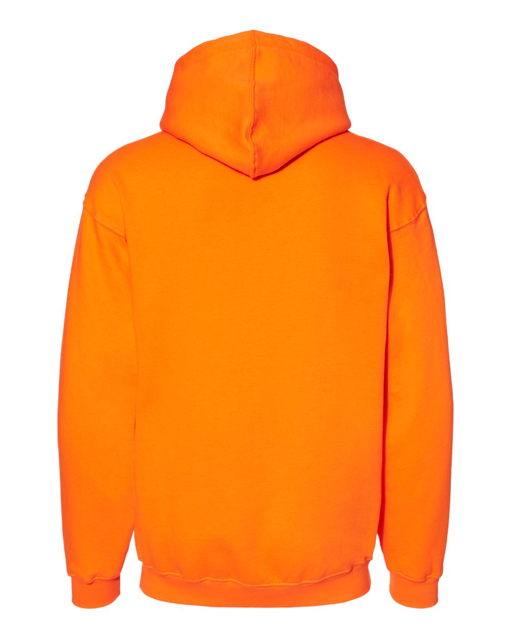 Rear View of Bright Orange USA-Made Hooded Sweatshirt - 960
