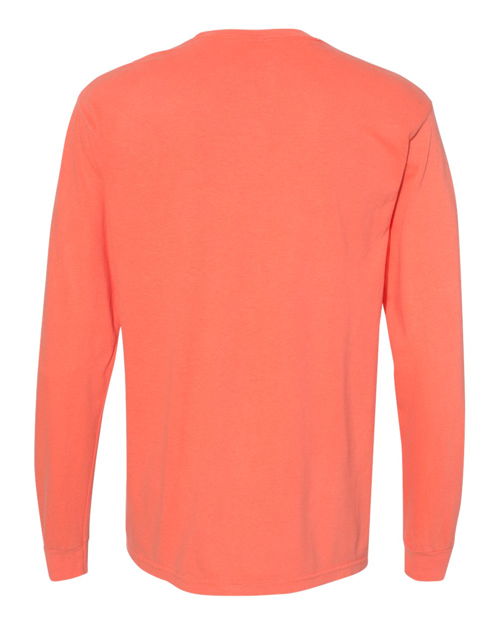 Rear View of Bright Salmon Garment-Dyed Heavyweight Long Sleeve Pocket T-Shirt - 4410