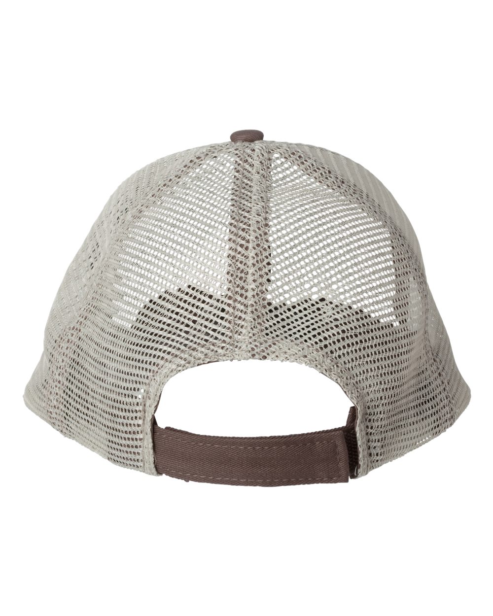 Rear View of Brown/ Khaki Bio-Washed Trucker Cap - AH80