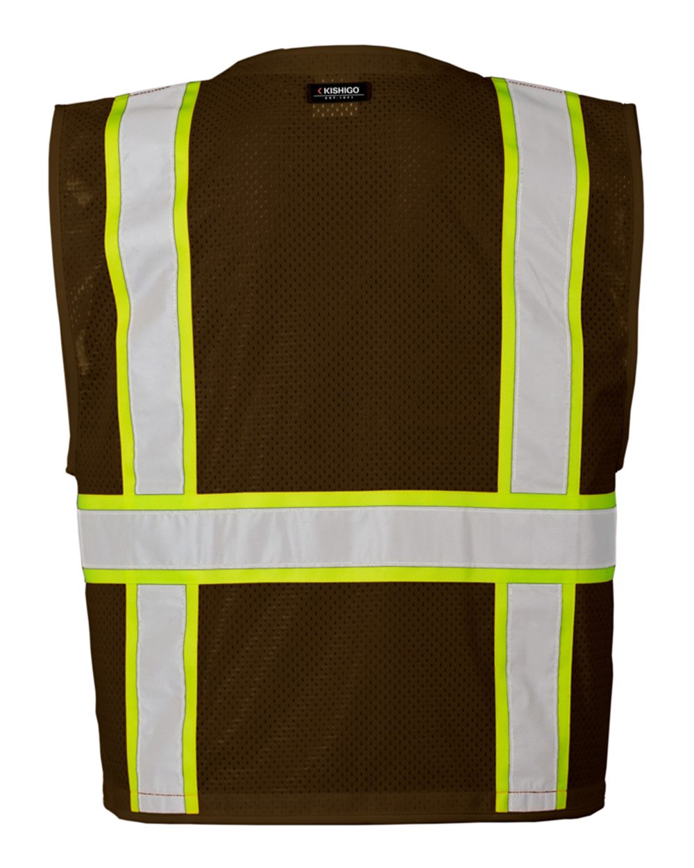 Rear View of Brown/ Lime - B108 EV Series® Enhanced Visibility Multi-Pocket Mesh Vest - B100-111
