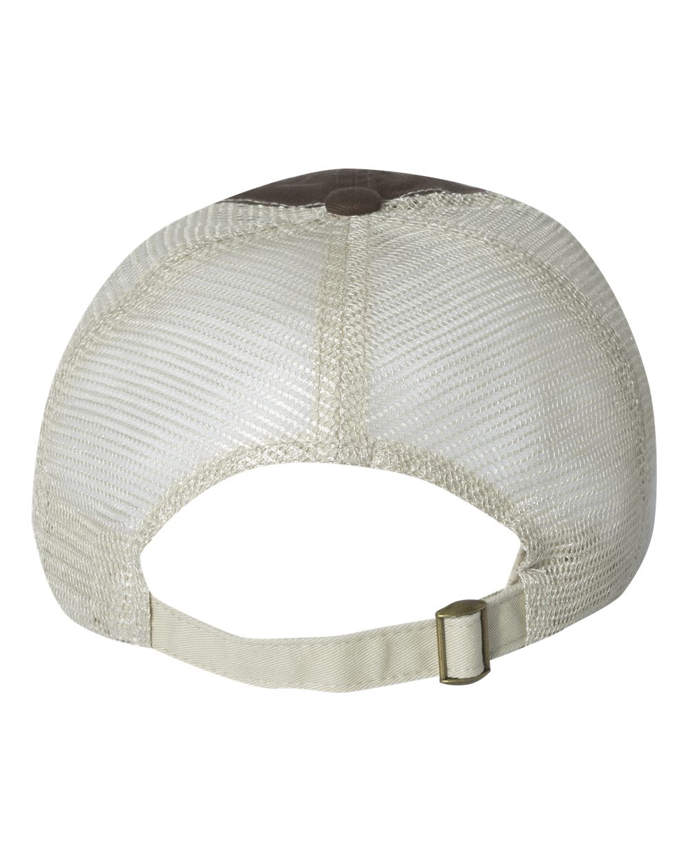 Rear View of Brown/ Stone Contrast-Stitch Mesh-Back Cap - 3100