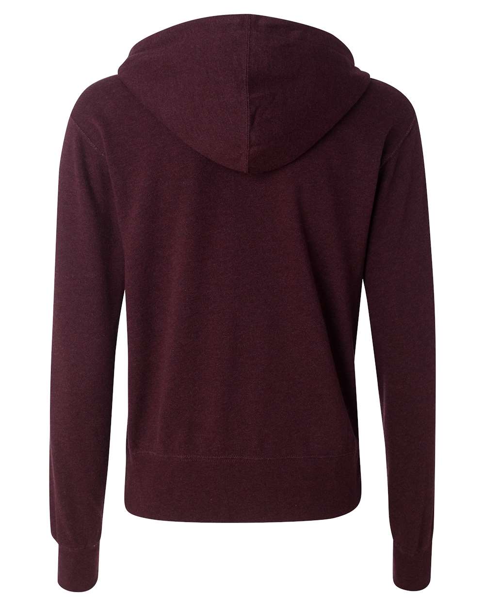 Rear View of Burgundy Heather Heathered French Terry Full-Zip Hooded Sweatshirt - PRM90HTZ