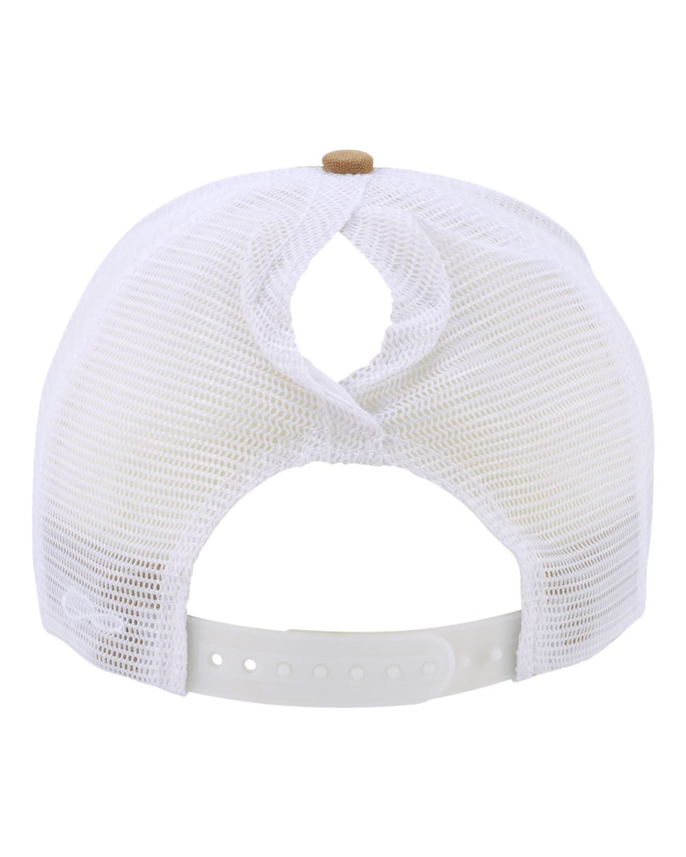 Rear View of Caramel/ White Women's Modern Trucker Cap - CHARLIE