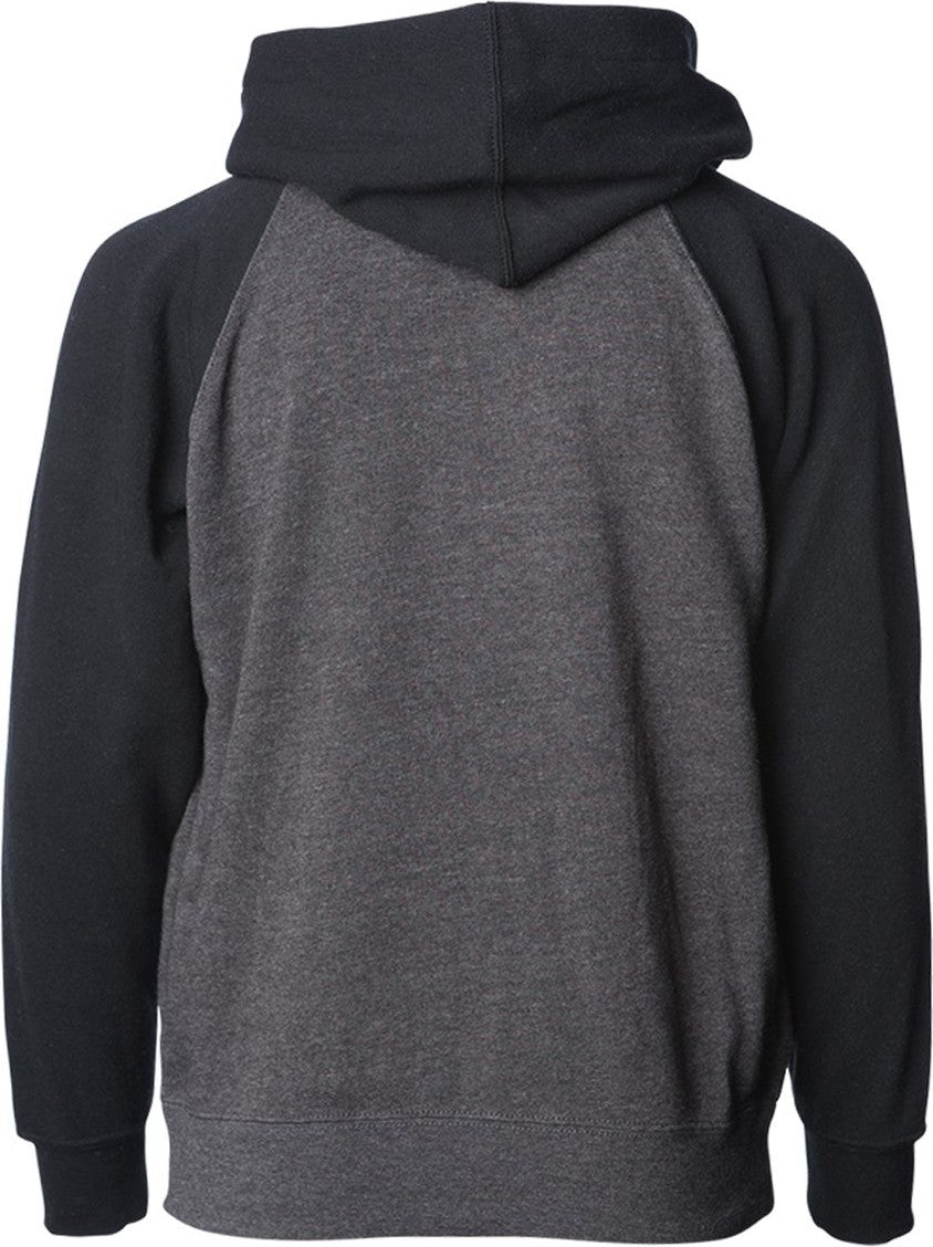 Rear View of Carbon/ Black Toddler Lightweight Special Blend Raglan Zip Hood - PRM10TSBZ