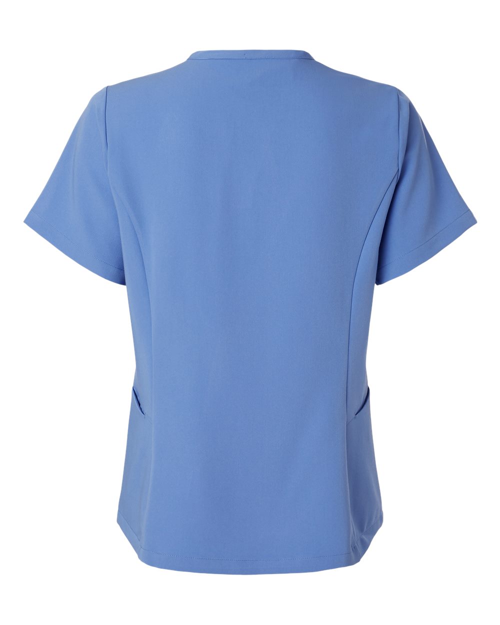 Rear View of Ceil Blue Women's Calix Fit & Flare Scrub V-Neck Top - W10003