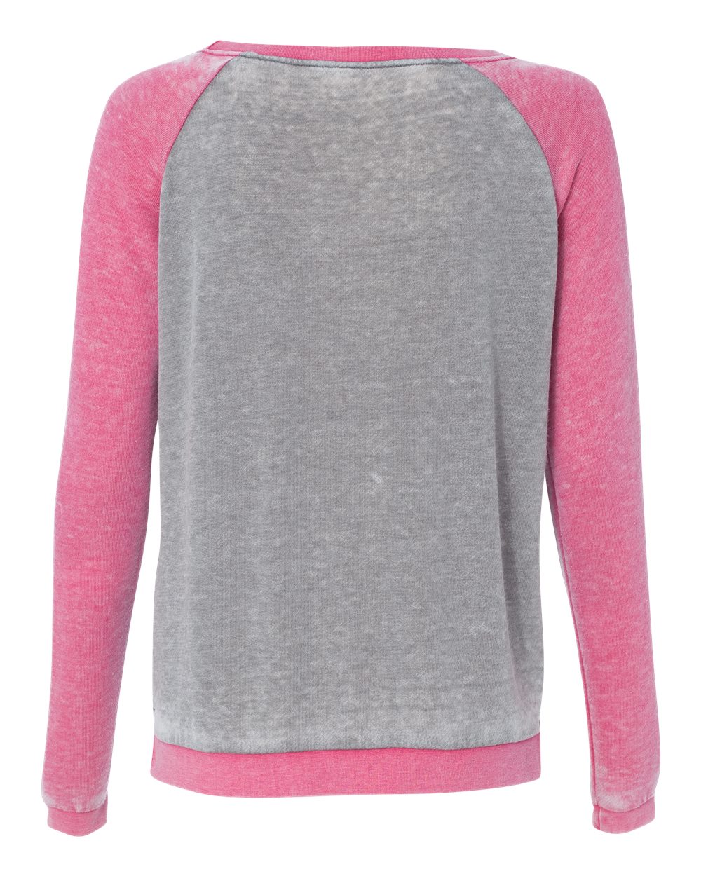 Rear View of Cement/ Wildberry Women’s Zen Fleece Raglan Sweatshirt - 8927