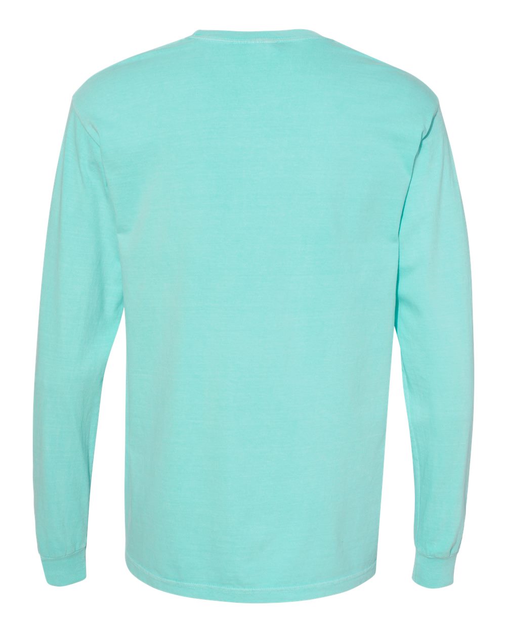 Rear View of Chalky Mint Garment-Dyed Heavyweight Long Sleeve Pocket T-Shirt - 4410