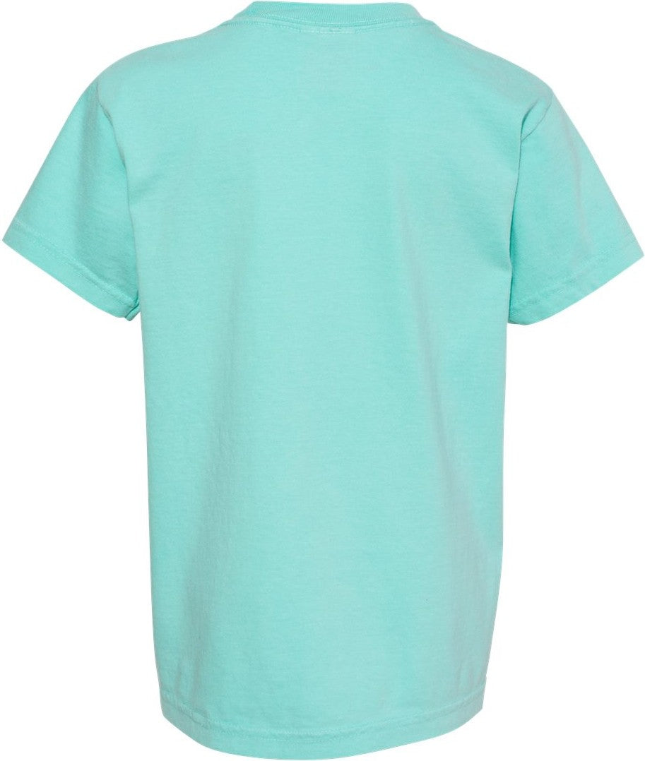 Rear View of Chalky Mint Garment-Dyed Youth Heavyweight T-Shirt - 9018