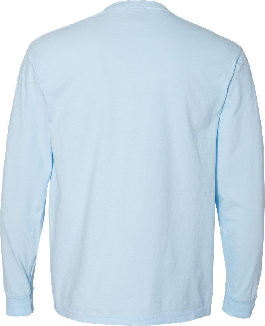 Rear View of Chambray Garment-Dyed Heavyweight Long Sleeve Pocket T-Shirt - 4410