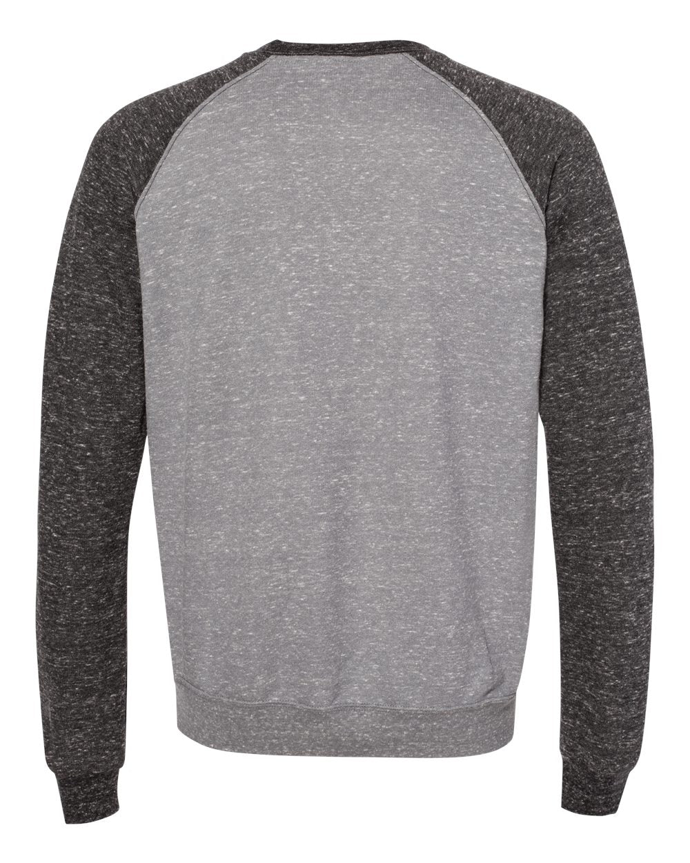 Rear View of Charcoal/ Black Ink Snow Heather French Terry Crewneck Sweatshirt - 91MR