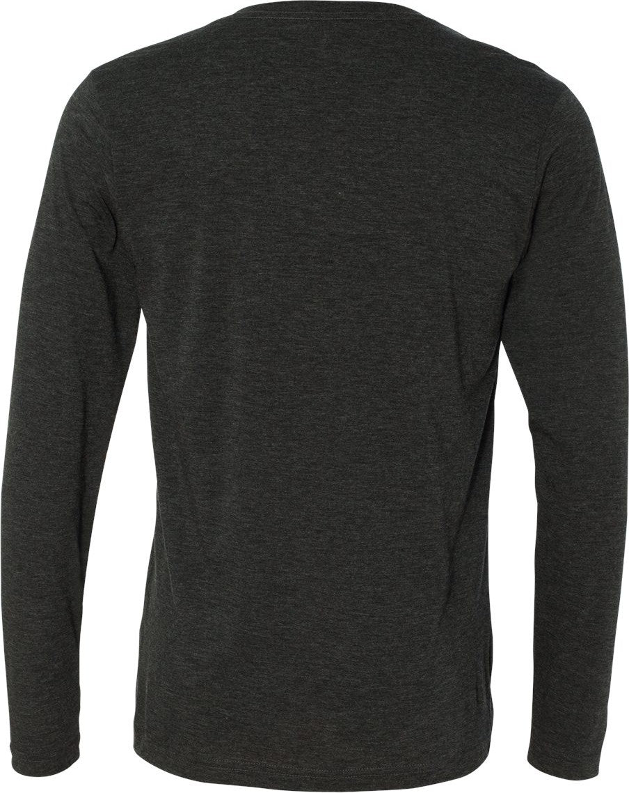Rear View of Charcoal Black Triblend Long Sleeve V-Neck Tee - 3425
