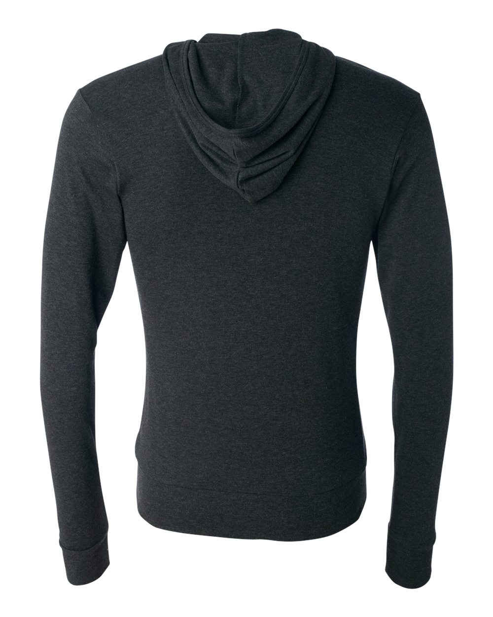 Rear View of Charcoal Black Triblend Triblend Lightweight Full-Zip Hooded Long Sleeve Tee - 3939