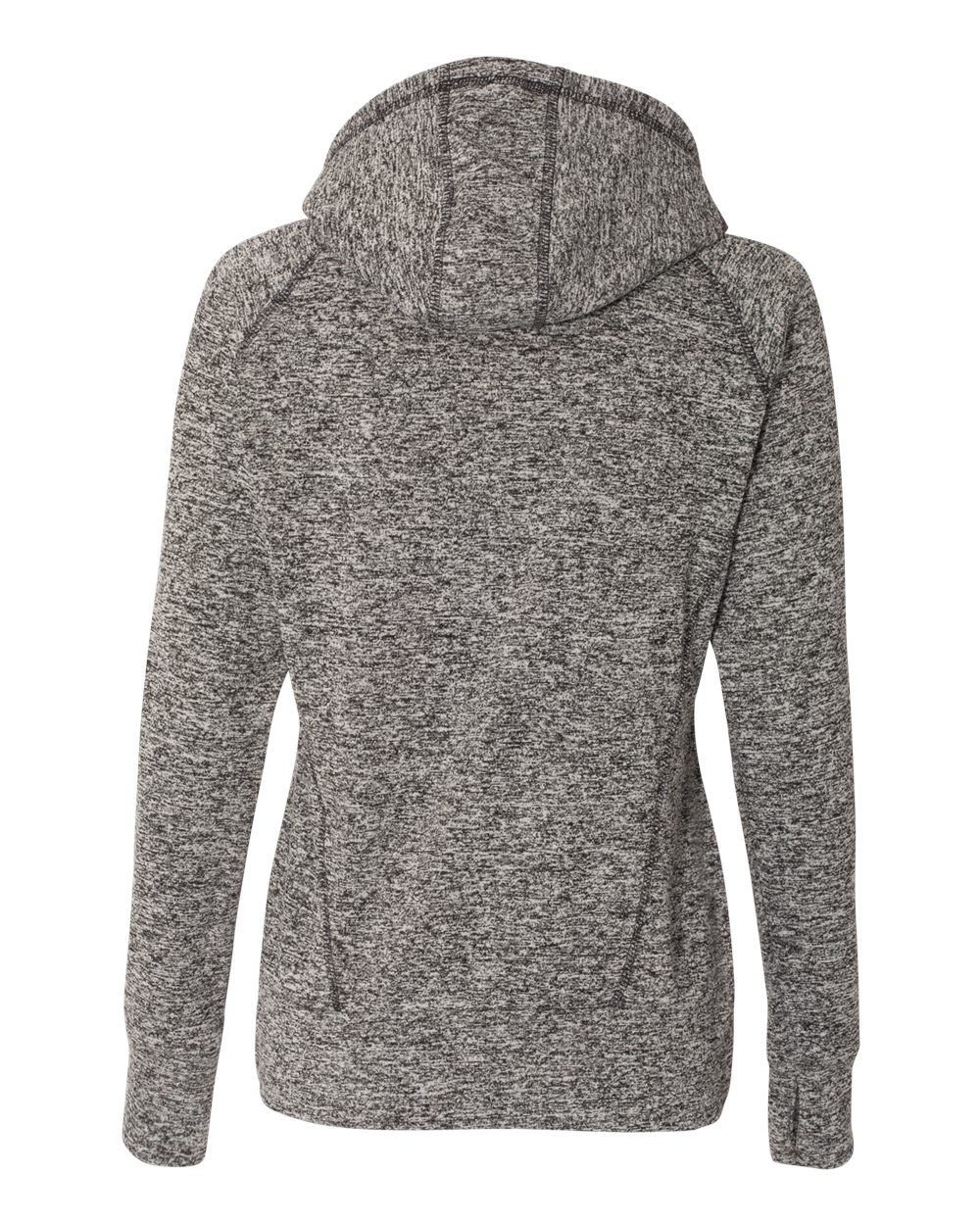 Rear View of Charcoal Fleck/ Black Women’s Cosmic Fleece Hooded Sweatshirt - 8616