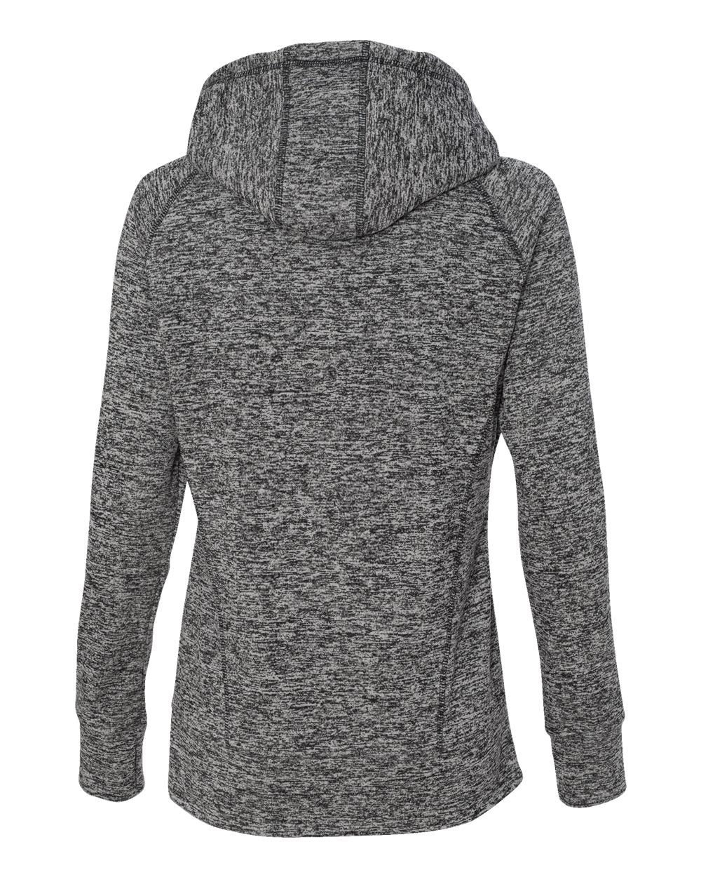 Rear View of Charcoal Fleck/ Fire Coral Women’s Cosmic Fleece Hooded Sweatshirt - 8616