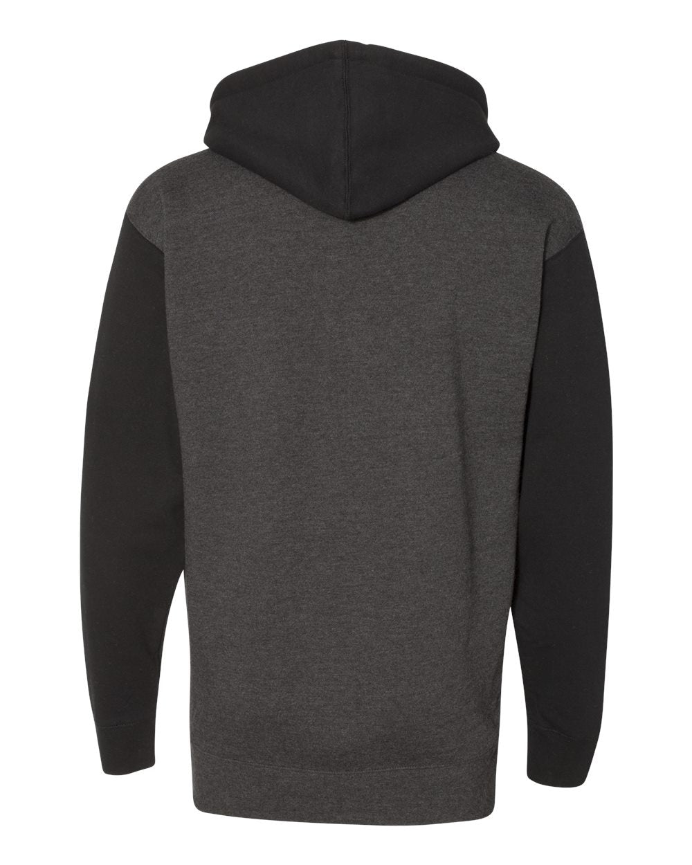 Rear View of Charcoal Heather/ Black Heavyweight Hooded Sweatshirt - IND4000