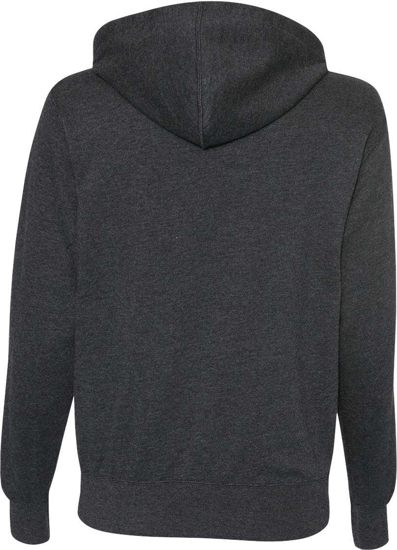 Rear View of Charcoal Heather Heathered French Terry Full-Zip Hooded Sweatshirt - PRM90HTZ