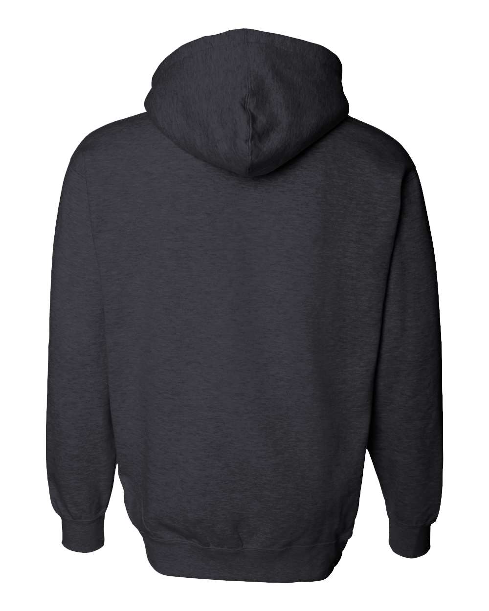 Rear View of Charcoal Heather Heavyweight Hooded Sweatshirt - IND4000