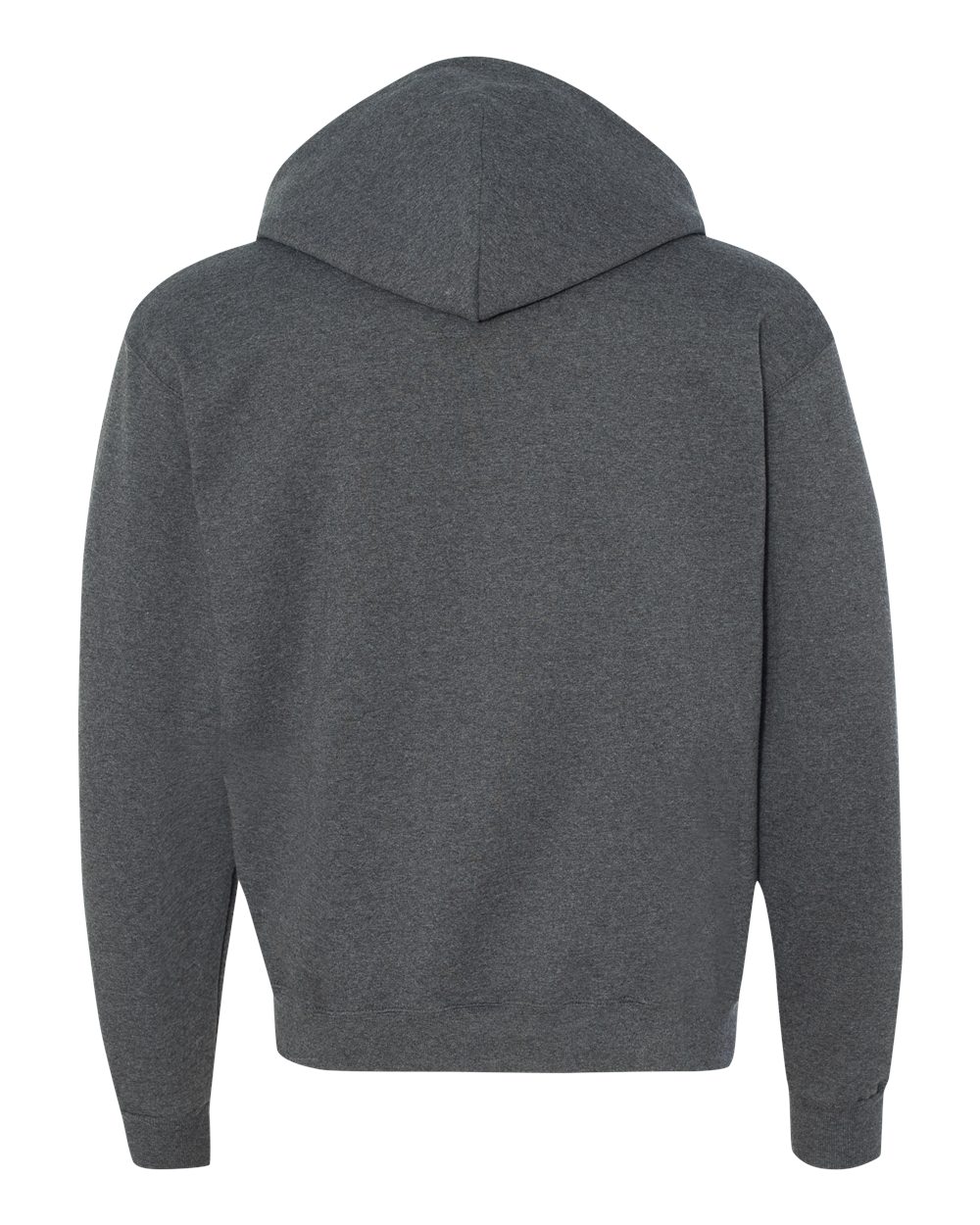Rear View of Charcoal Heather Powerblend® Full-Zip Hooded Sweatshirt - S800